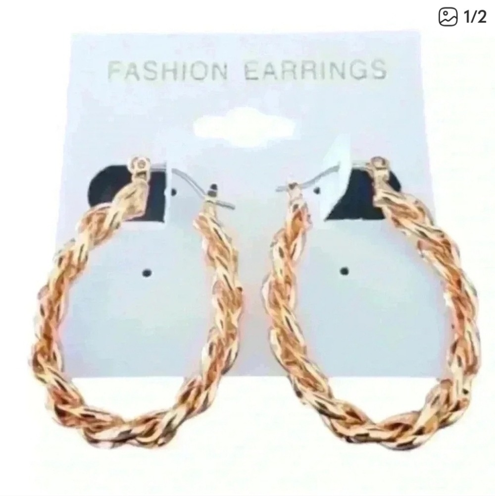 Gold hoop rope earrings - Picture 3 of 3